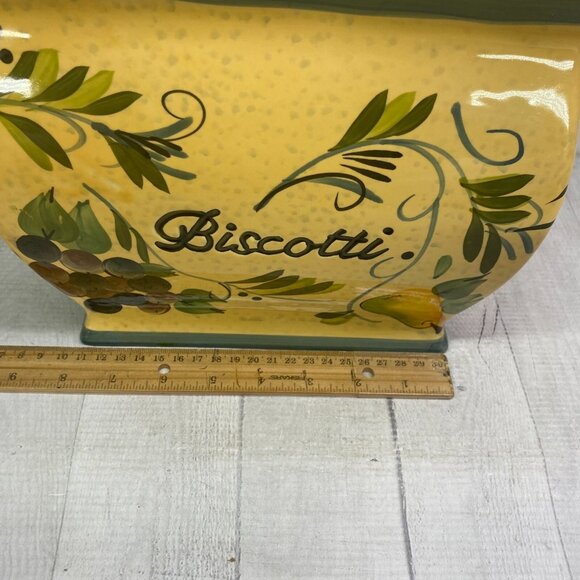 NONNI'S Yellow Green Tuscan Style Handmade Rectangle Ceramic Biscotti Cookie Jar - Picture 16 of 16